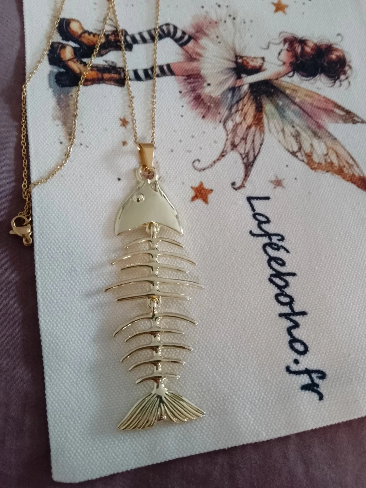 Collier poisson acier inoxydable doré